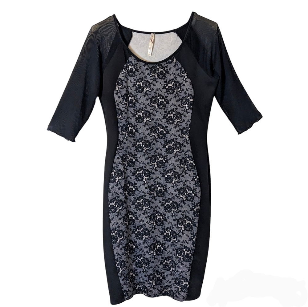 Andrea Missy Lace Print Sheer Sleeves Dress | Size XL